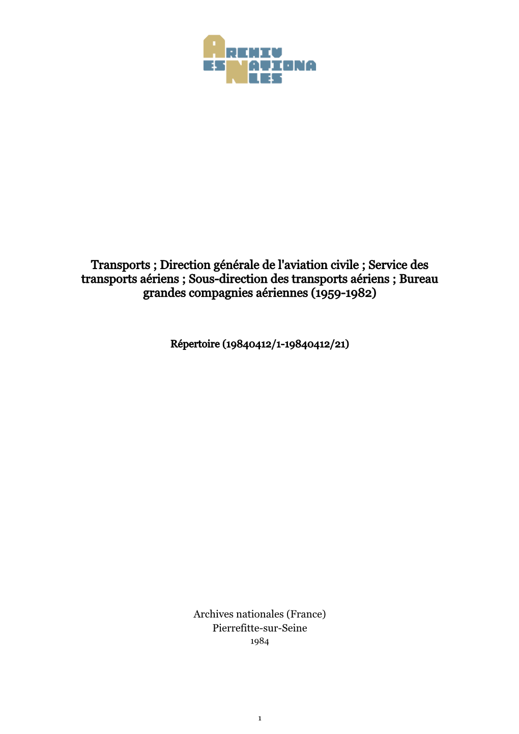 Transports ; Direction Générale De L'aviation Civile ; Service Des Transports Aériens ; Sous-Direction Des Transports Aérien