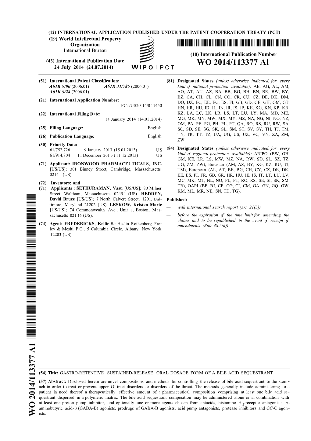 WO 2014/113377 Al 24 July 2014 (24.07.2014) P O P C T