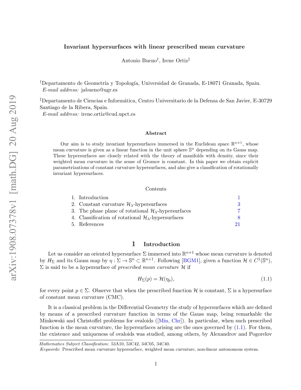 Invariant Hypersurfaces with Linear Prescribed Mean Curvature