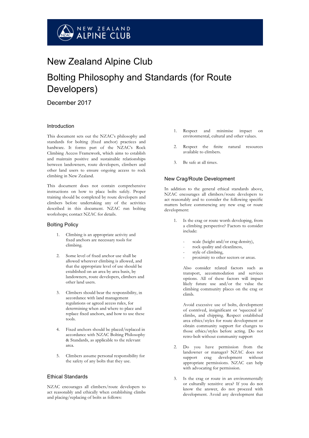 NZAC Bolting Standards