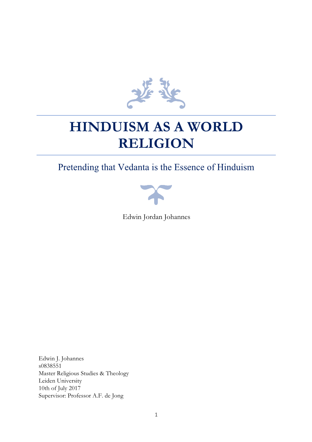 Hinduism As a World Religion