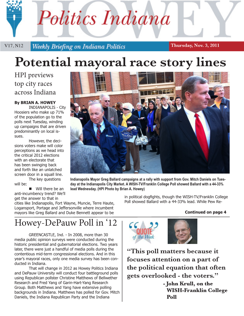 Potential Mayoral Race Story Lines HPI Previews Top City Races Across Indiana by BRIAN A