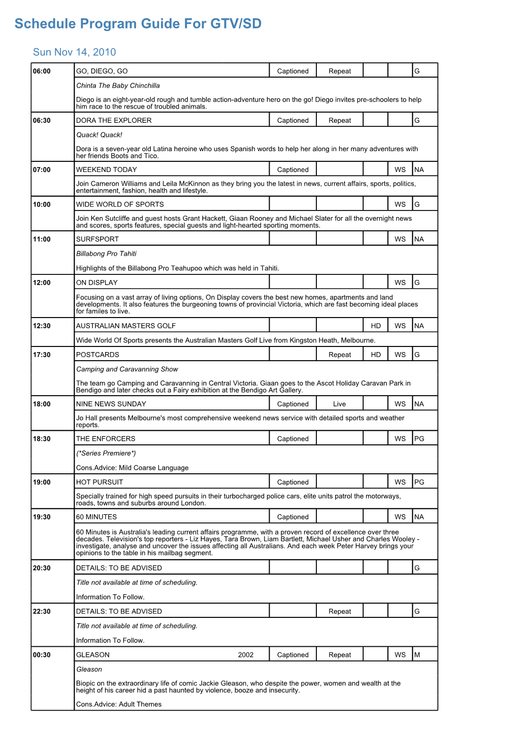 Program Guide Report