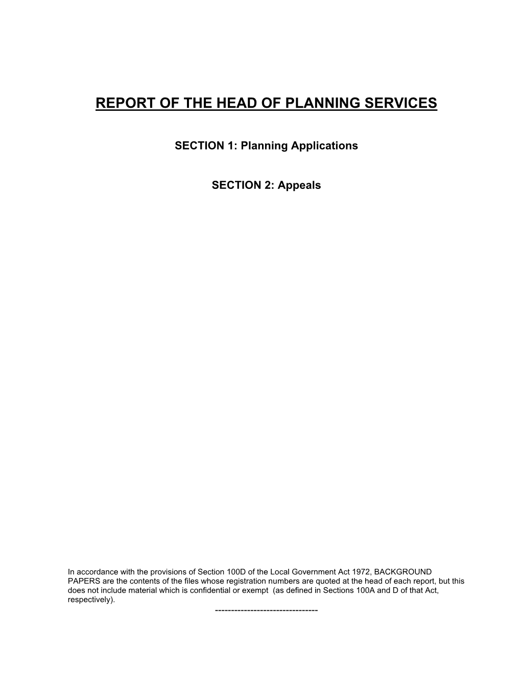 Report of the Head of Planning Services