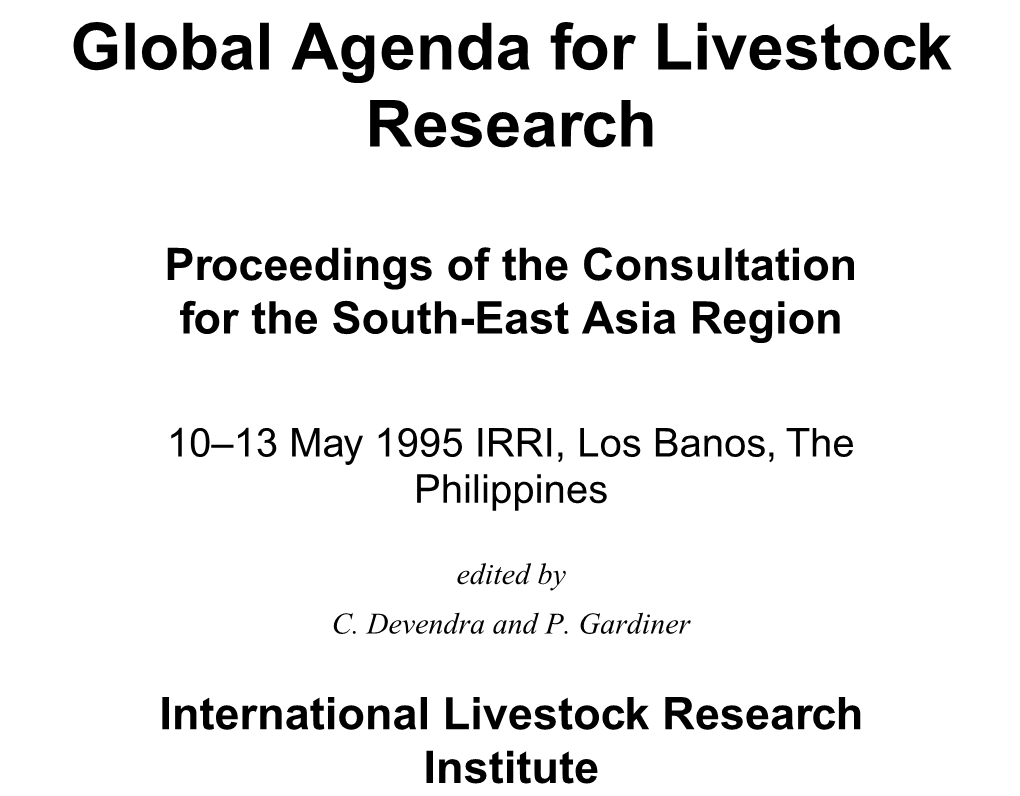 Global Agenda for Livestock Research: South-East Asia