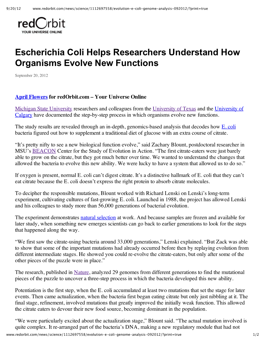 Escherichia Coli Helps Researchers Understand How Organisms Evolve New Functions