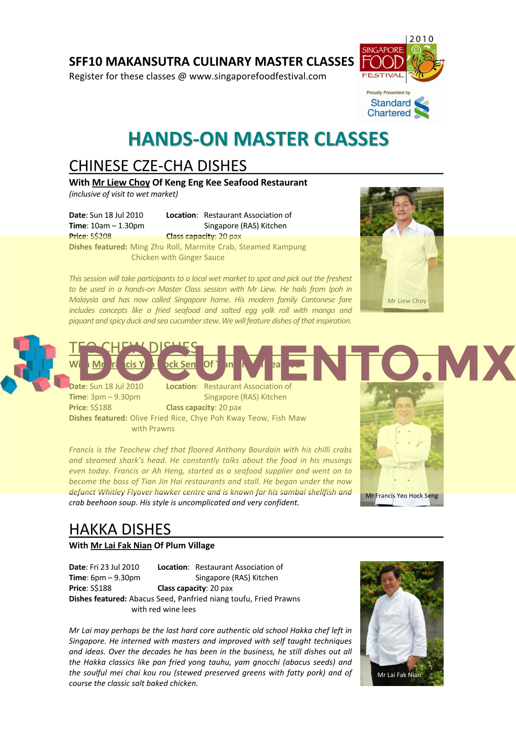 SFF10 MAKANSUTRA CULINARY MASTER CLASSES Register for These Classes @