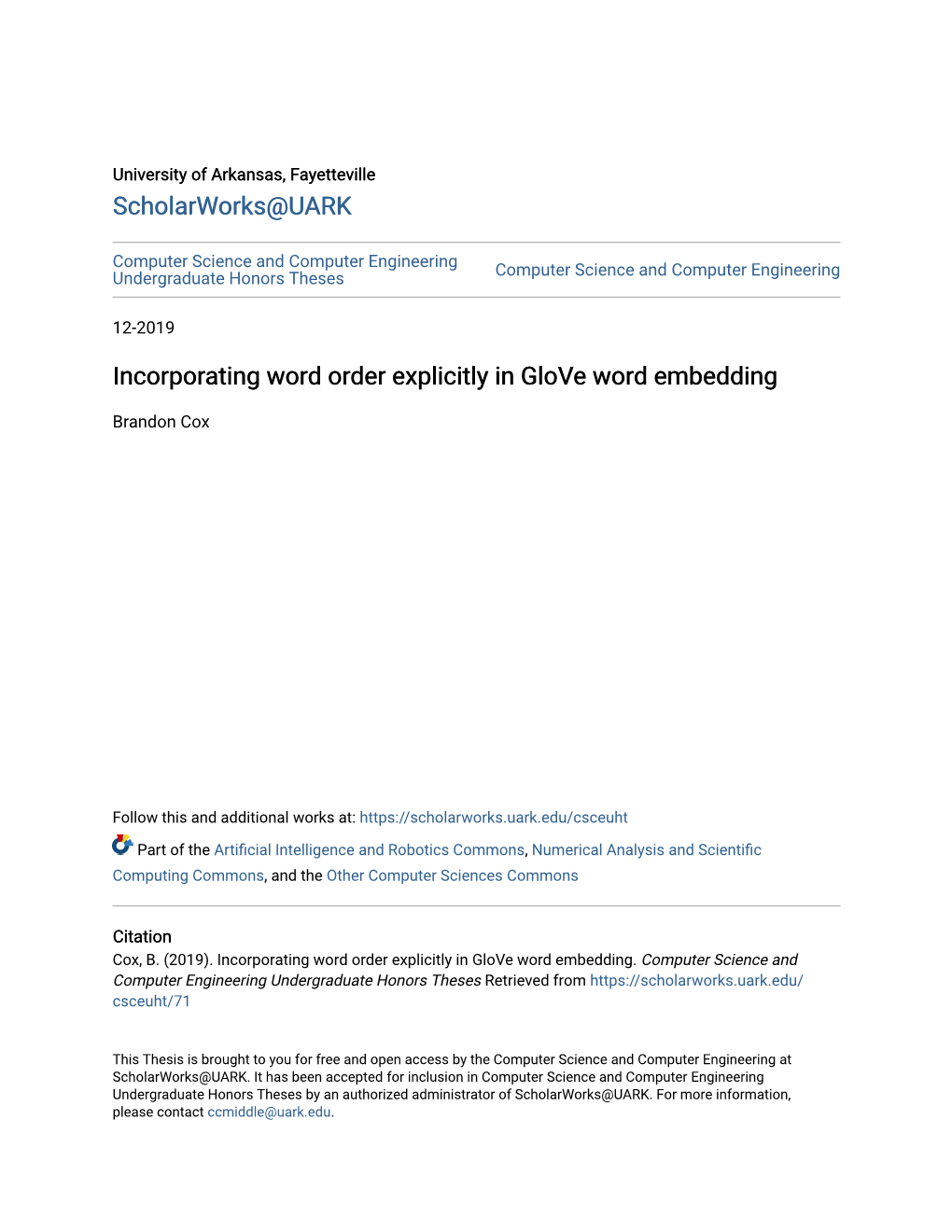 Incorporating Word Order Explicitly in Glove Word Embedding