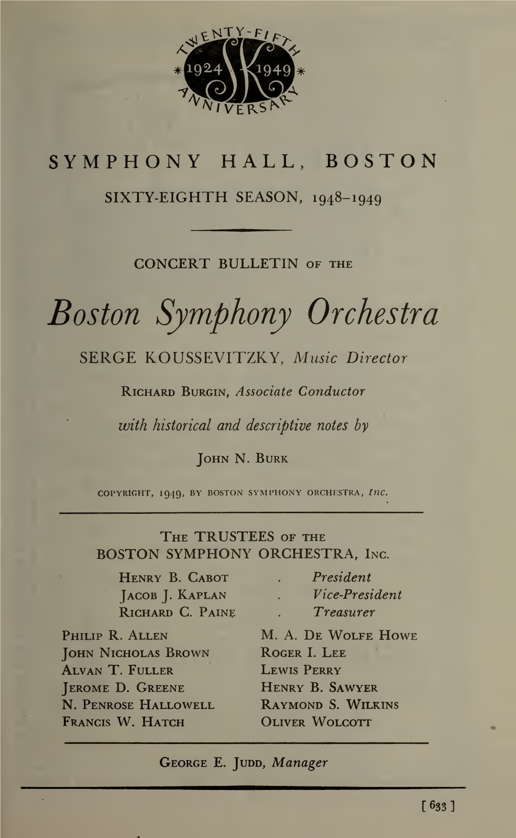 Boston Symphony Orchestra Concert Programs, Season 68, 1948-1949, Subscription