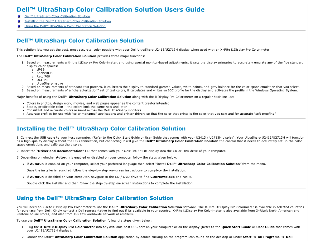 Dell™ Ultrasharp Color Calibration Solution Users Guide