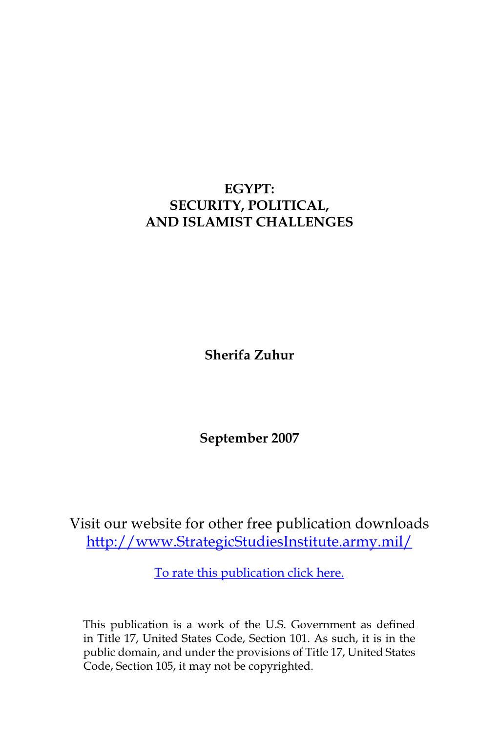 Egypt: Security, Political, and Islamist Challenges