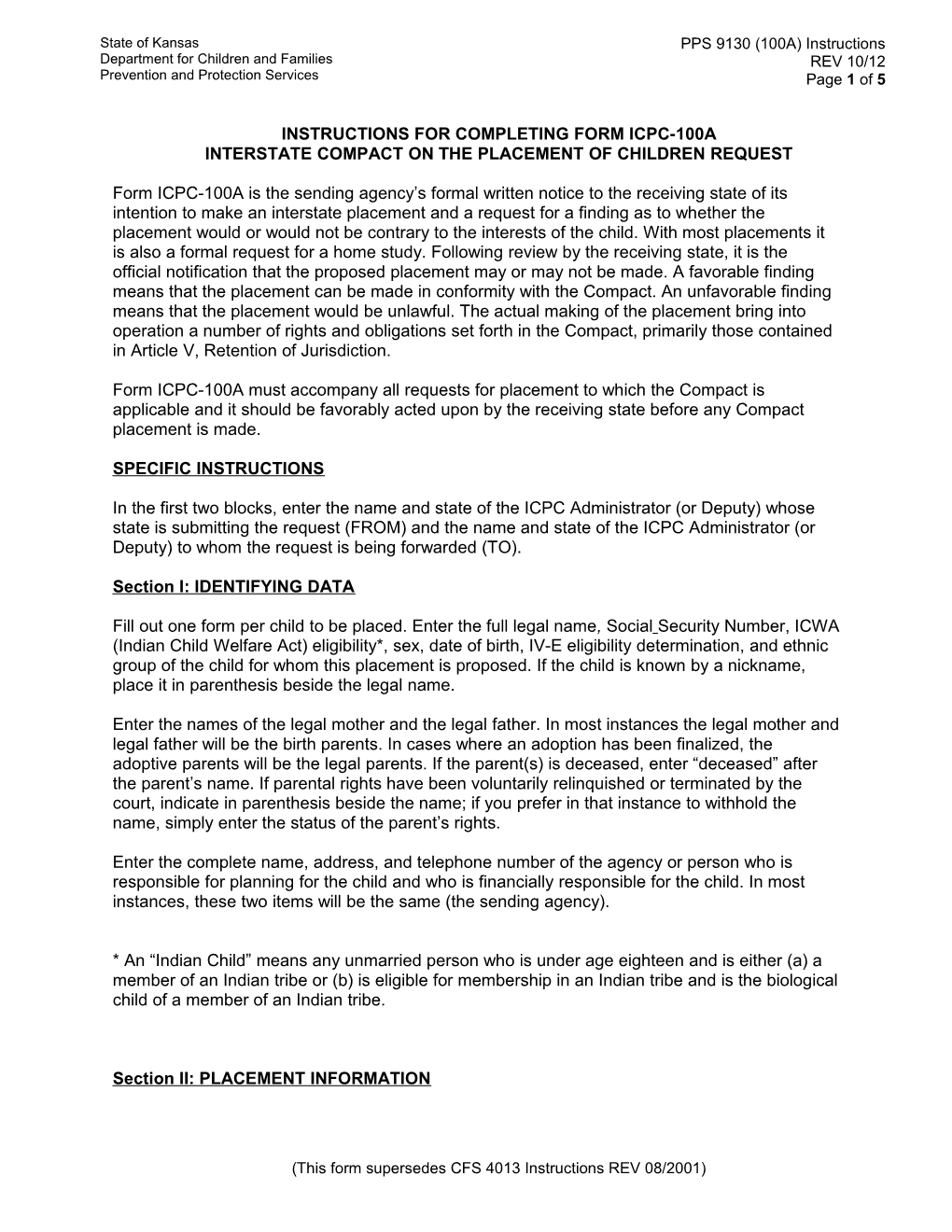 Instructions For Completing INTERSTATE COMPACT PLACEMENT REQUEST