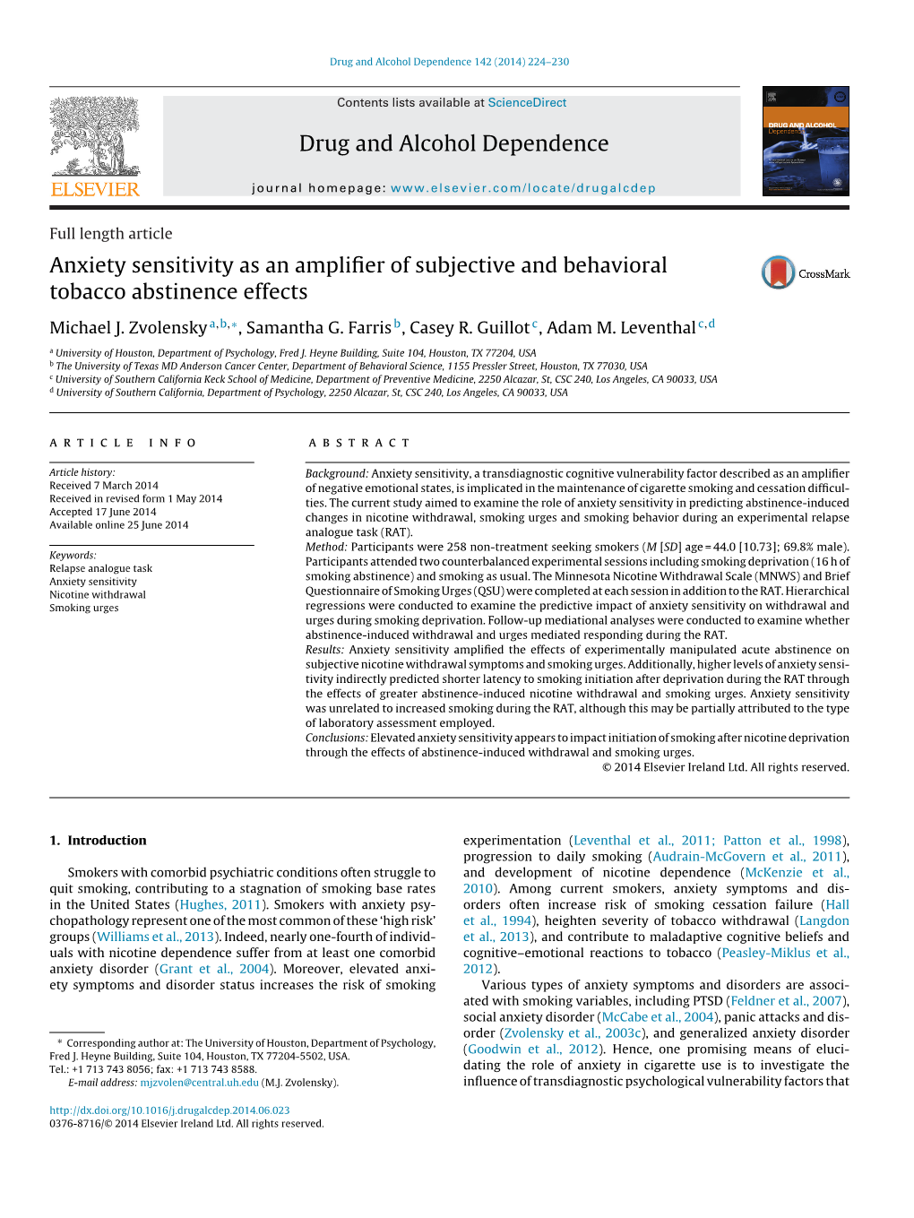 Anxiety Sensitivity As an Amplifier of Subjective and Behavioral Tobacco