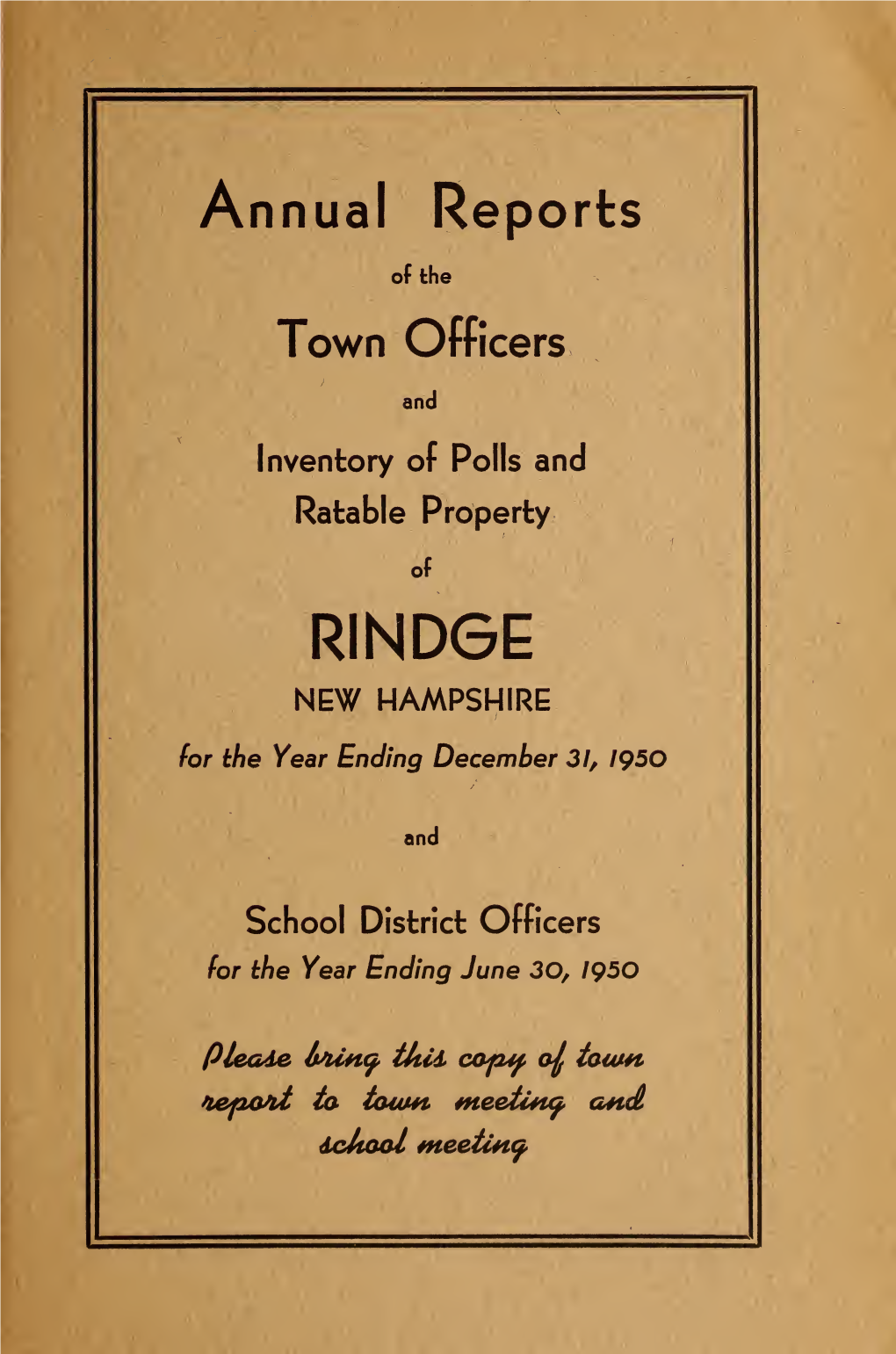 Annual Report of the Town of Rindge, New Hampshire