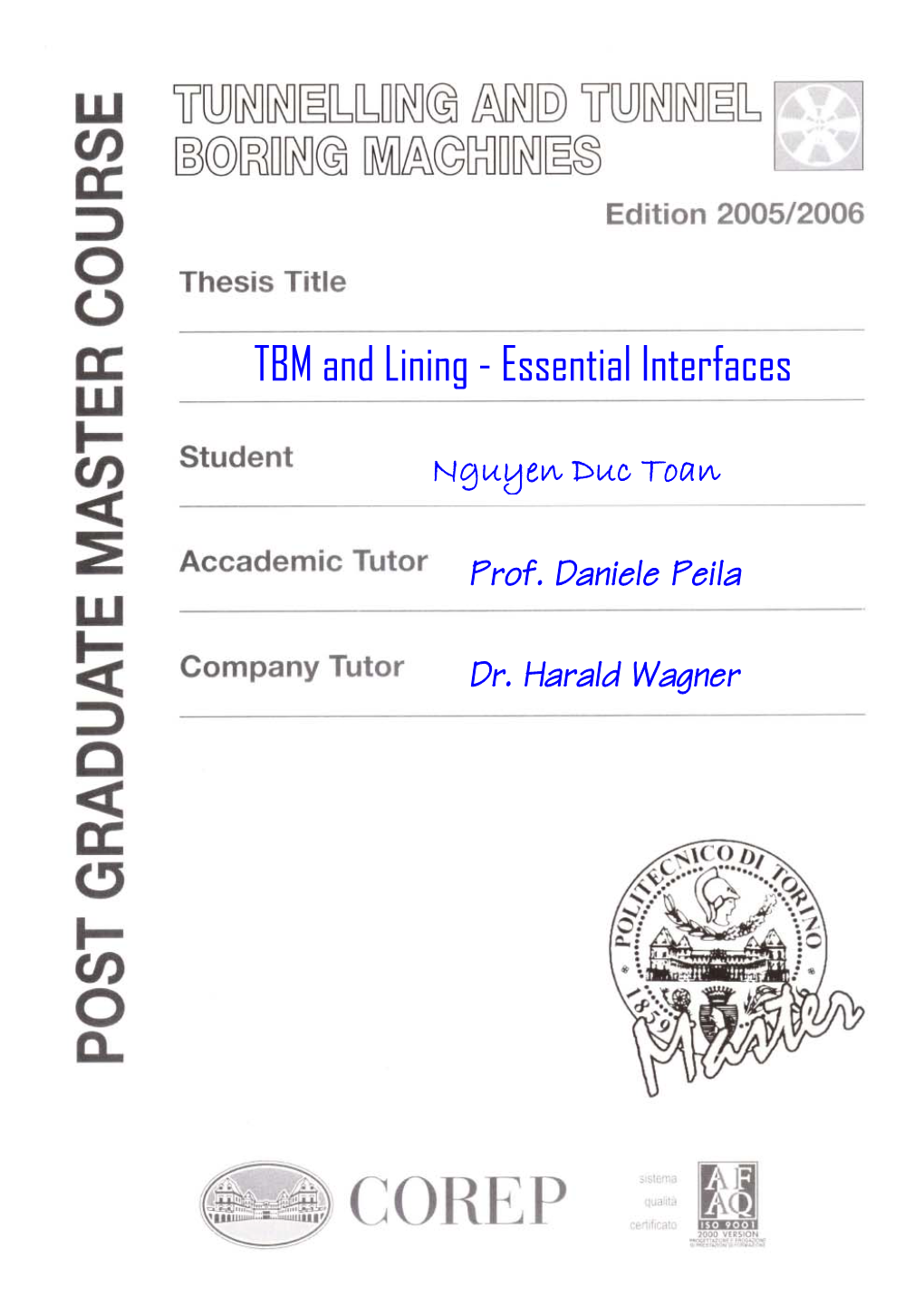 TBM and Lining - Essential Interfaces