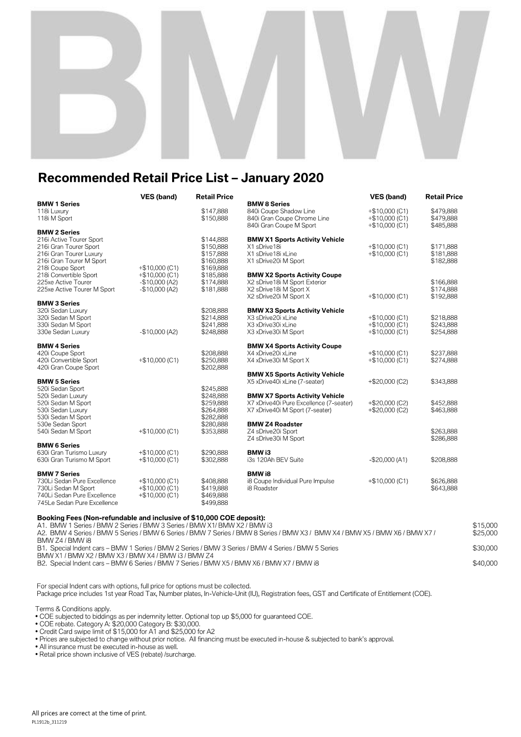 Recommended Retail Price List – January 2020