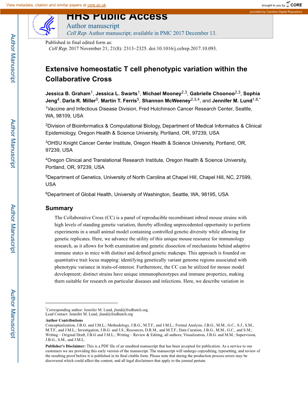 Extensive Homeostatic T Cell Phenotypic Variation Within the Collaborative Cross