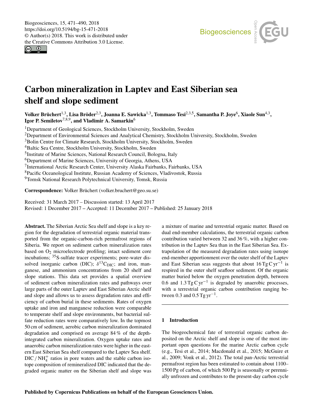 Carbon Mineralization in Laptev and East Siberian Sea Shelf and Slope Sediment