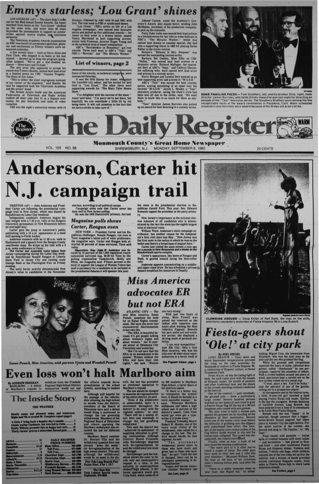 Anderson, Carter Hit N.J. Campaign Trail TRENTON (AP) - John Anderson and Presi- Election, According to All Political Camps