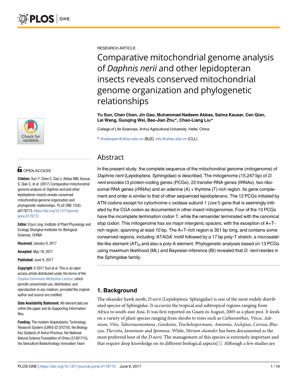 Comparative Mitochondrial Genome Analysis of Daphnis Nerii and Other