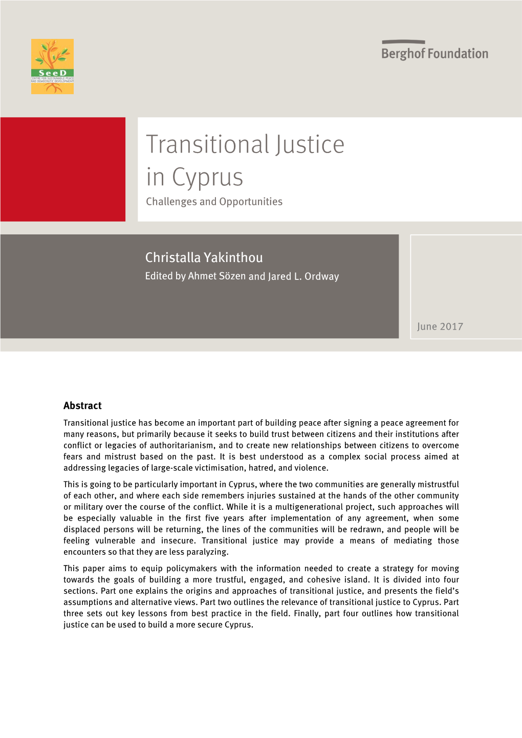 Transitional Justice in Cyprus: Challenges and Opportunities