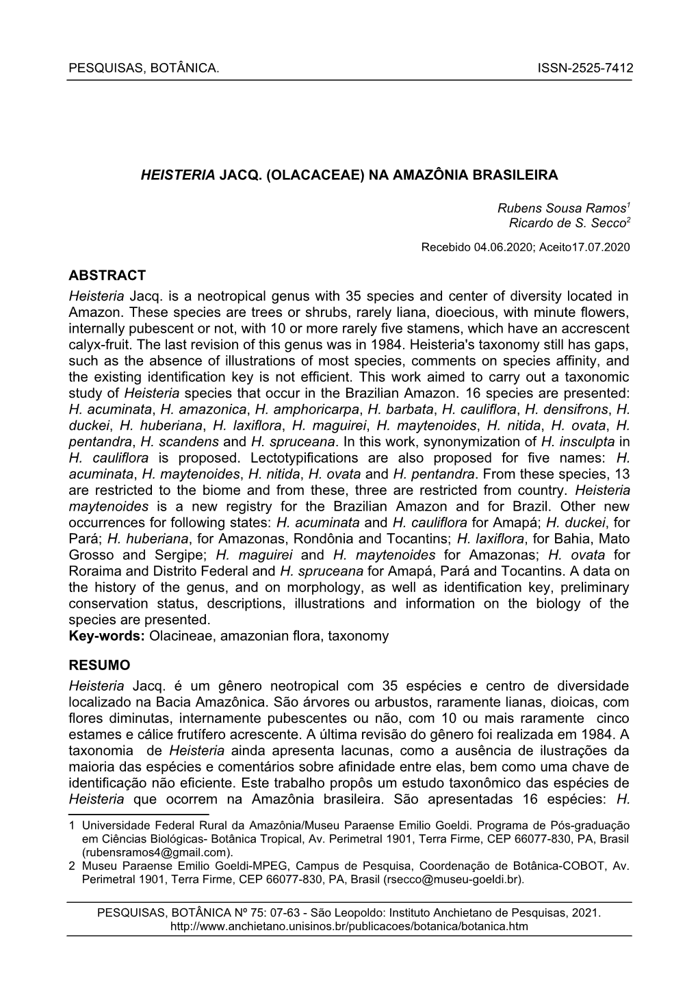 NA AMAZÔNIA BRASILEIRA ABSTRACT Heisteria Jacq. Is A