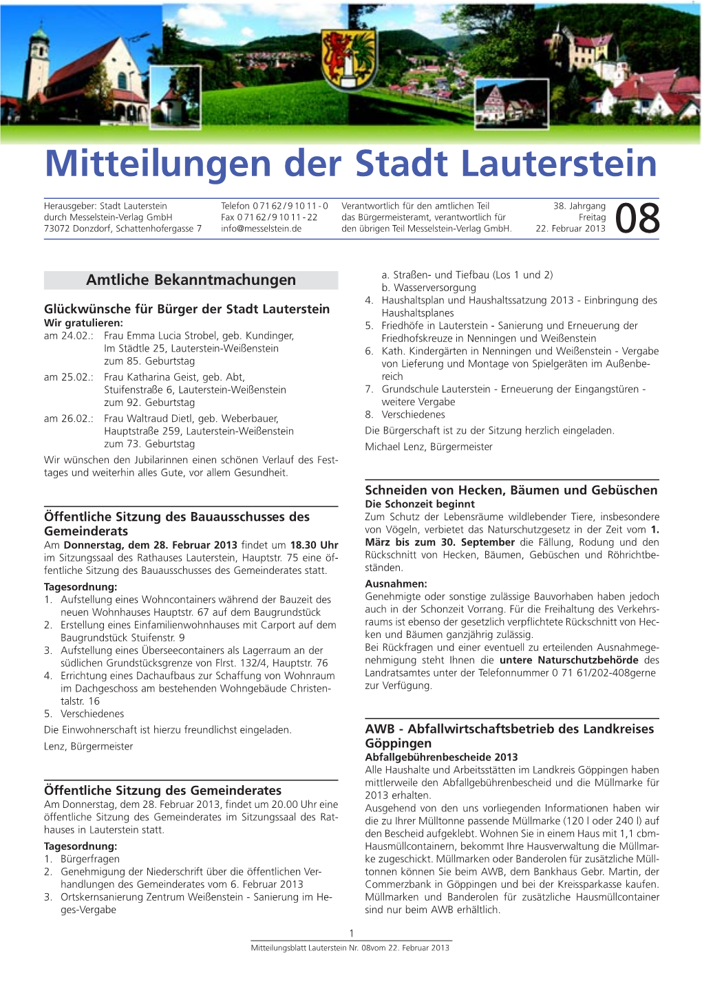 Mitteilungen Der Stadt Lauterstein