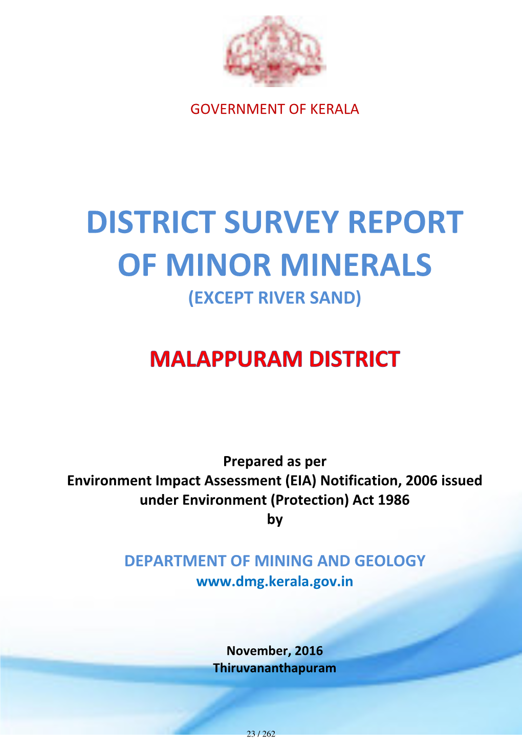 District Survey Report of Minor Minerals (Except River Sand)