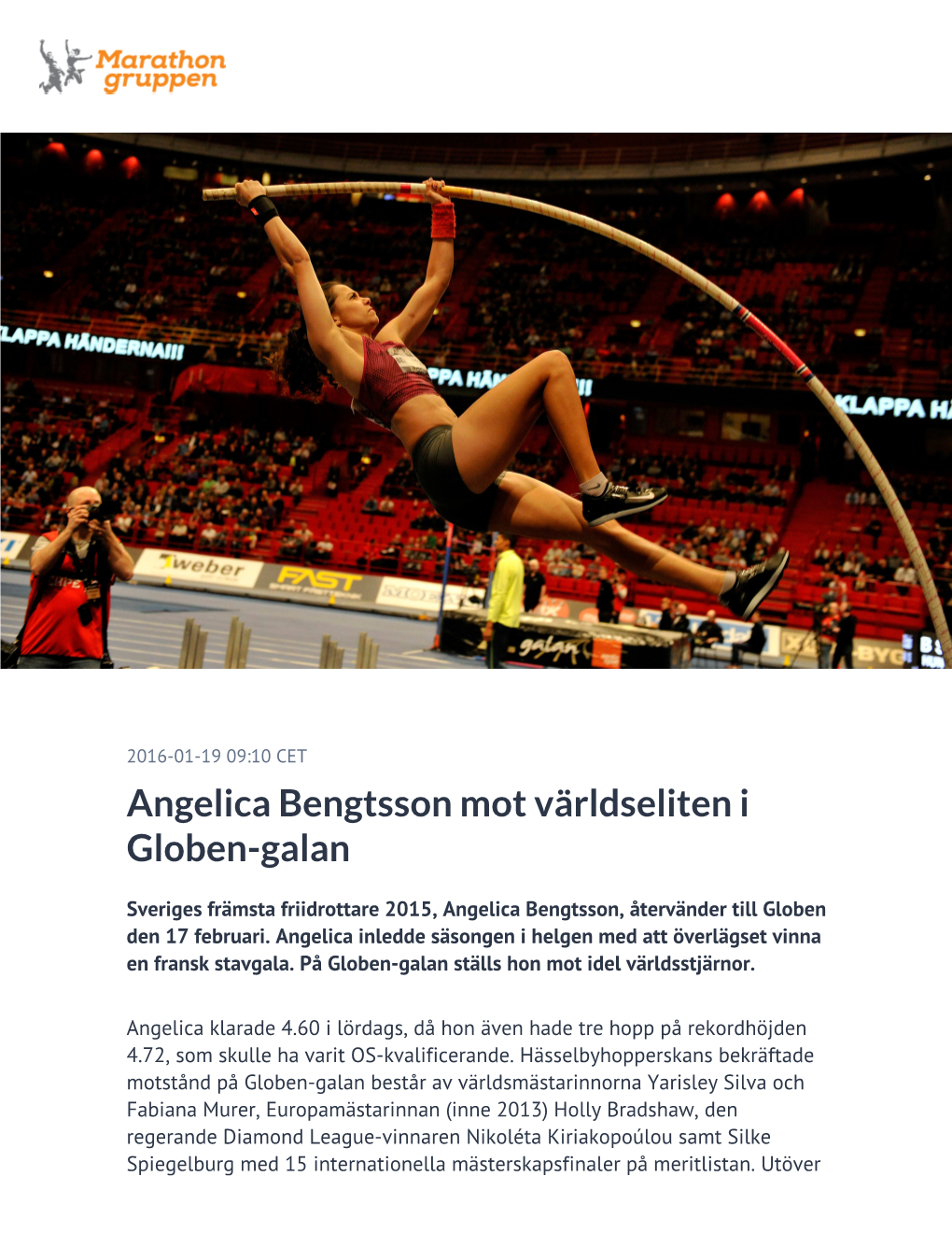 Angelica Bengtsson Mot Världseliten I Globen-Galan