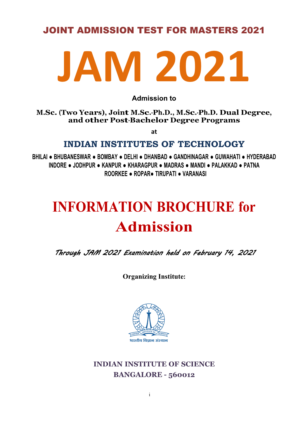 JAM 2021 Admission Brochure