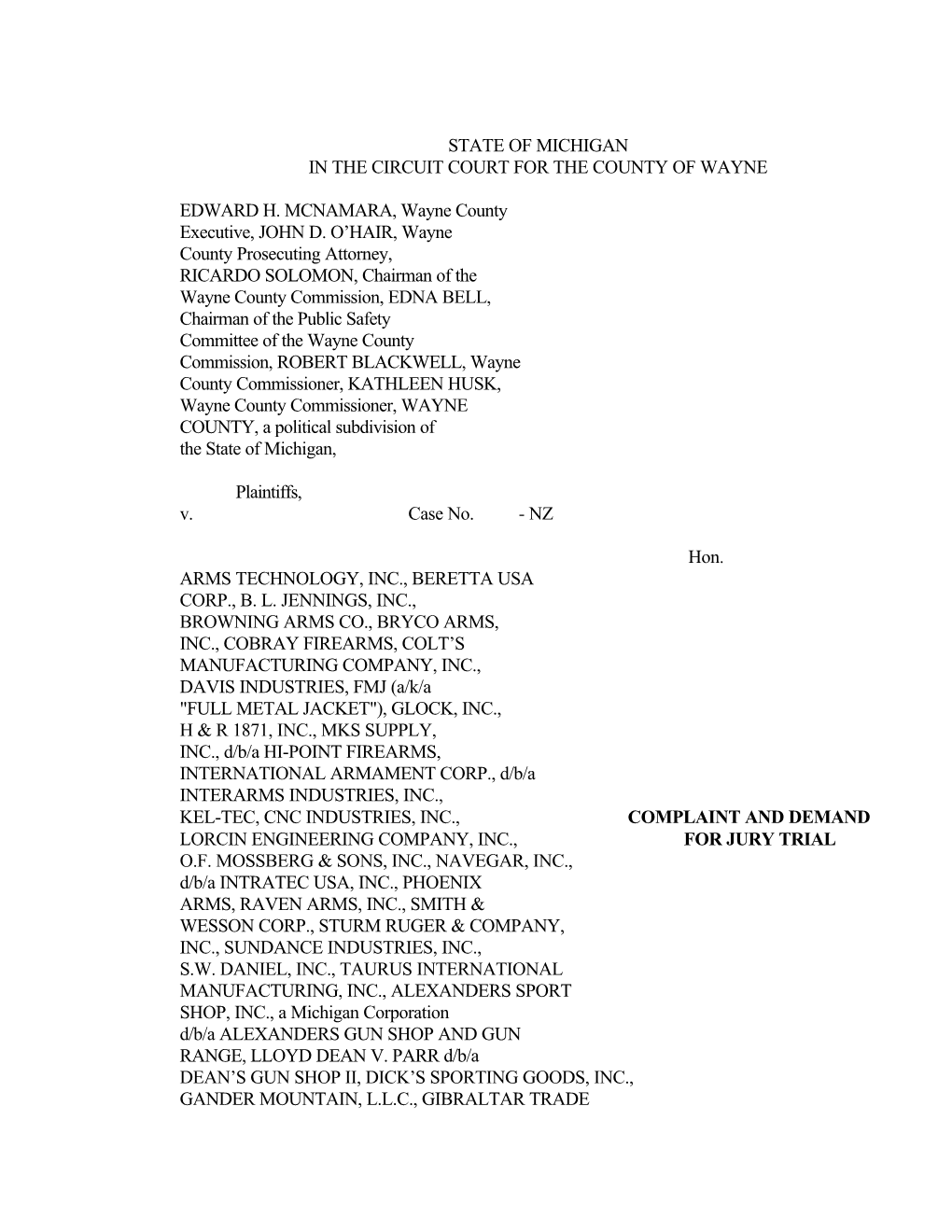 State of Michigan in the Circuit Court for the County of Wayne