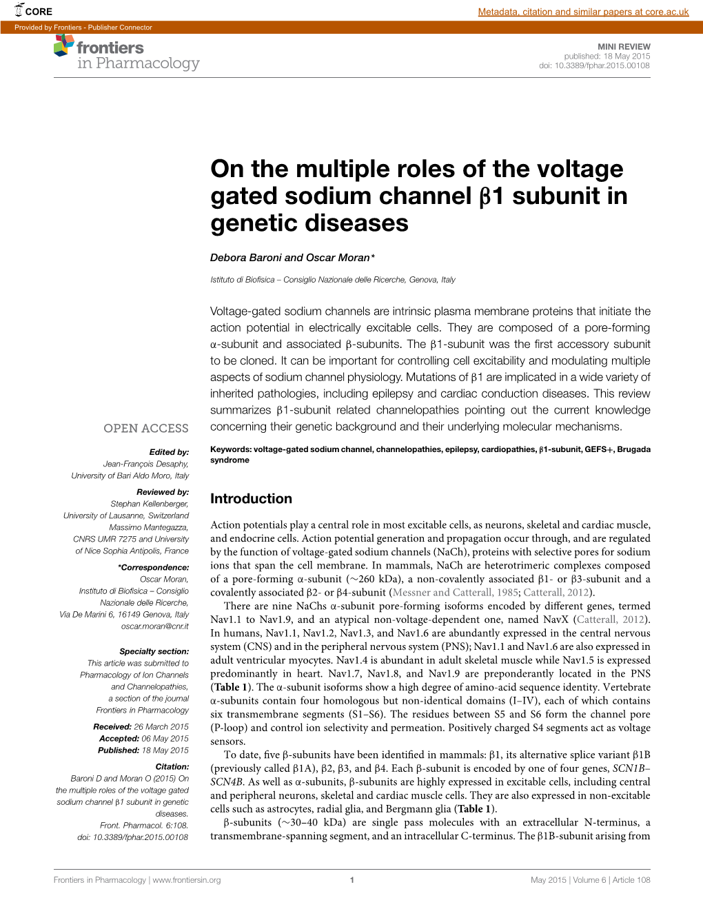 On the Multiple Roles of the Voltage Gated Sodium Channel Β1 Subunit in Genetic Diseases