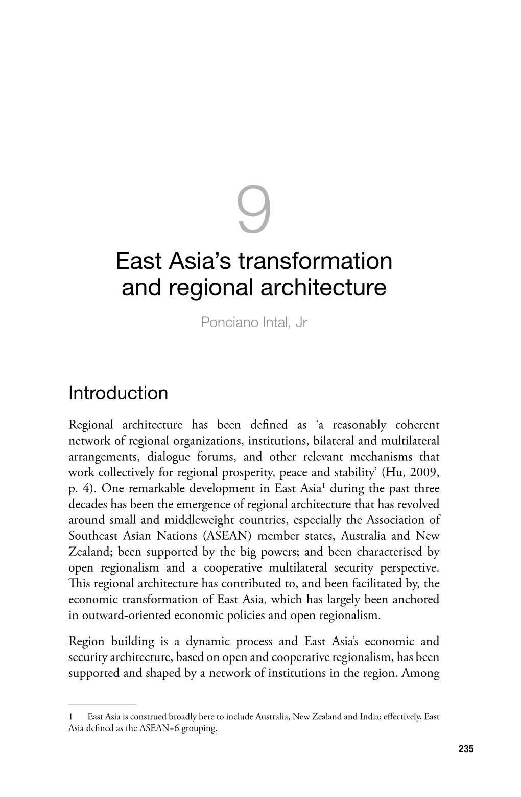 East Asia's Transformation and Regional Architecture