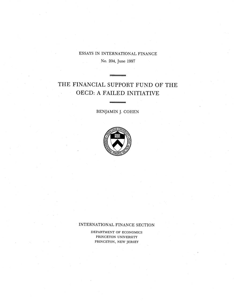 The Financial Support Fund of the OECD: a Failed Initiative / Benjamin J