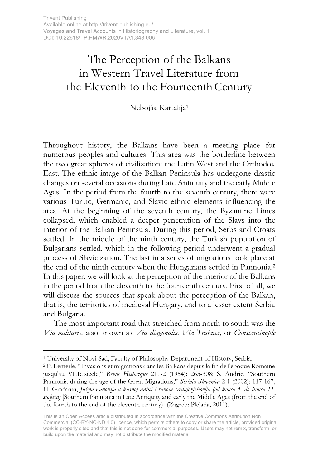 The Perception of the Balkans in Western Travel Literature from the Eleventh to the Fourteenth Century