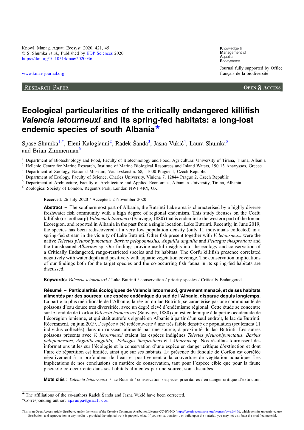 Ecological Particularities of the Critically Endangered Killifish