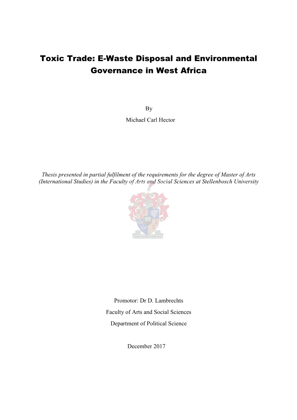 E-Waste Disposal and Environmental Governance in West Africa
