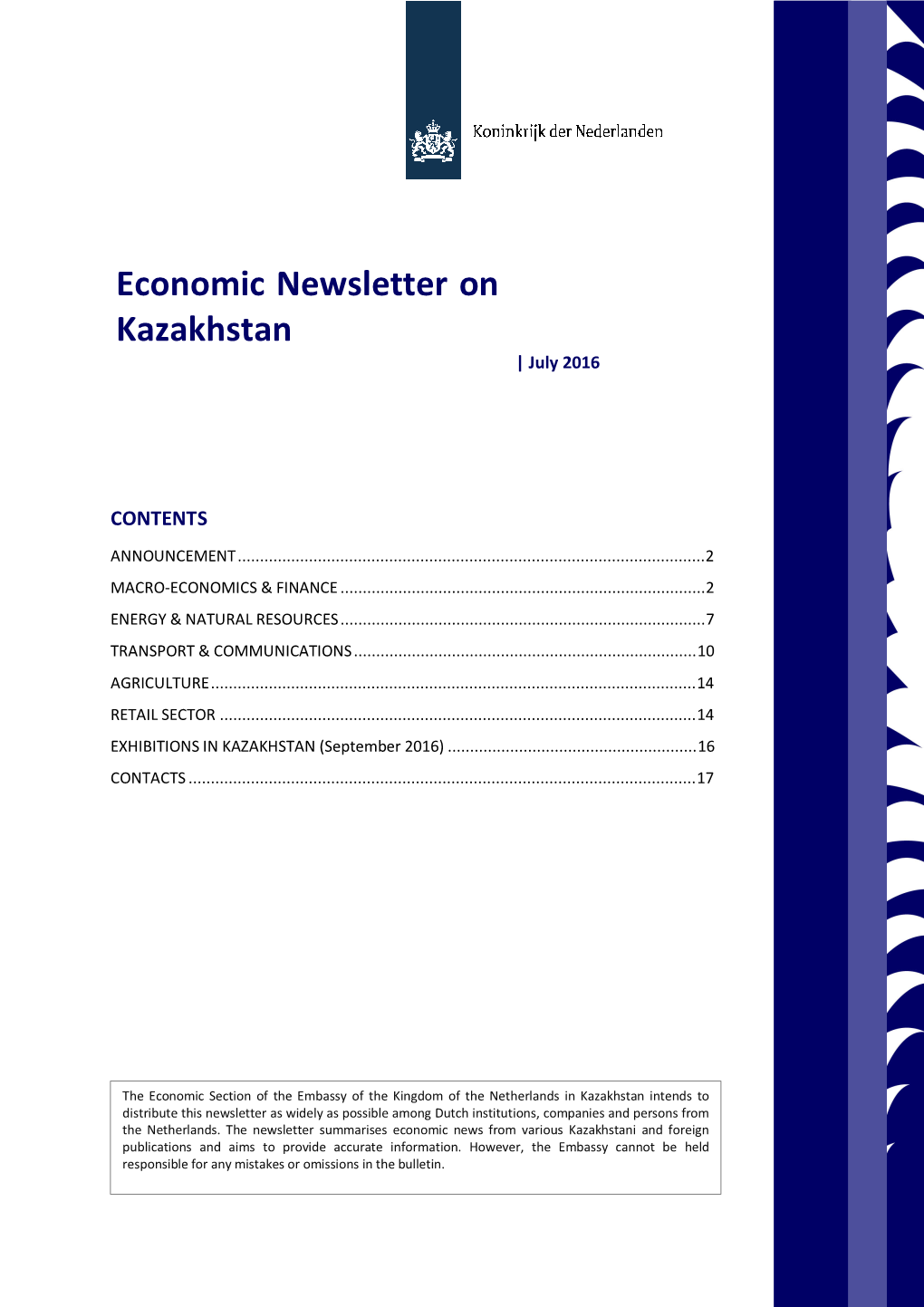 Economic Newsletter on Kazakhstan | July 2016