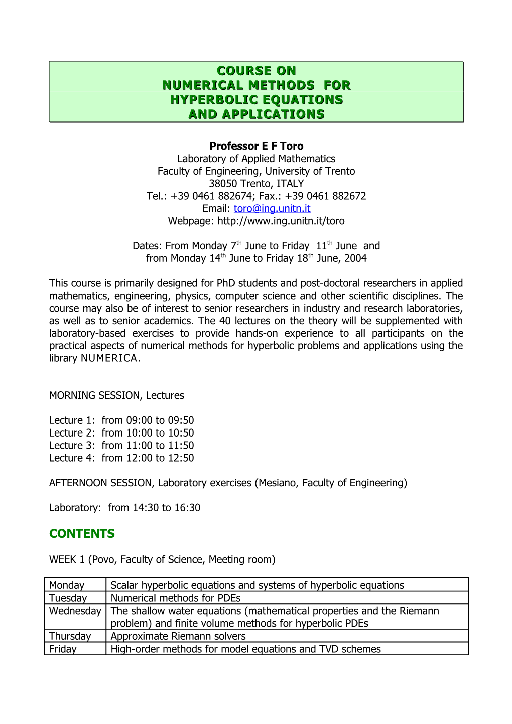 Numerical Methods For