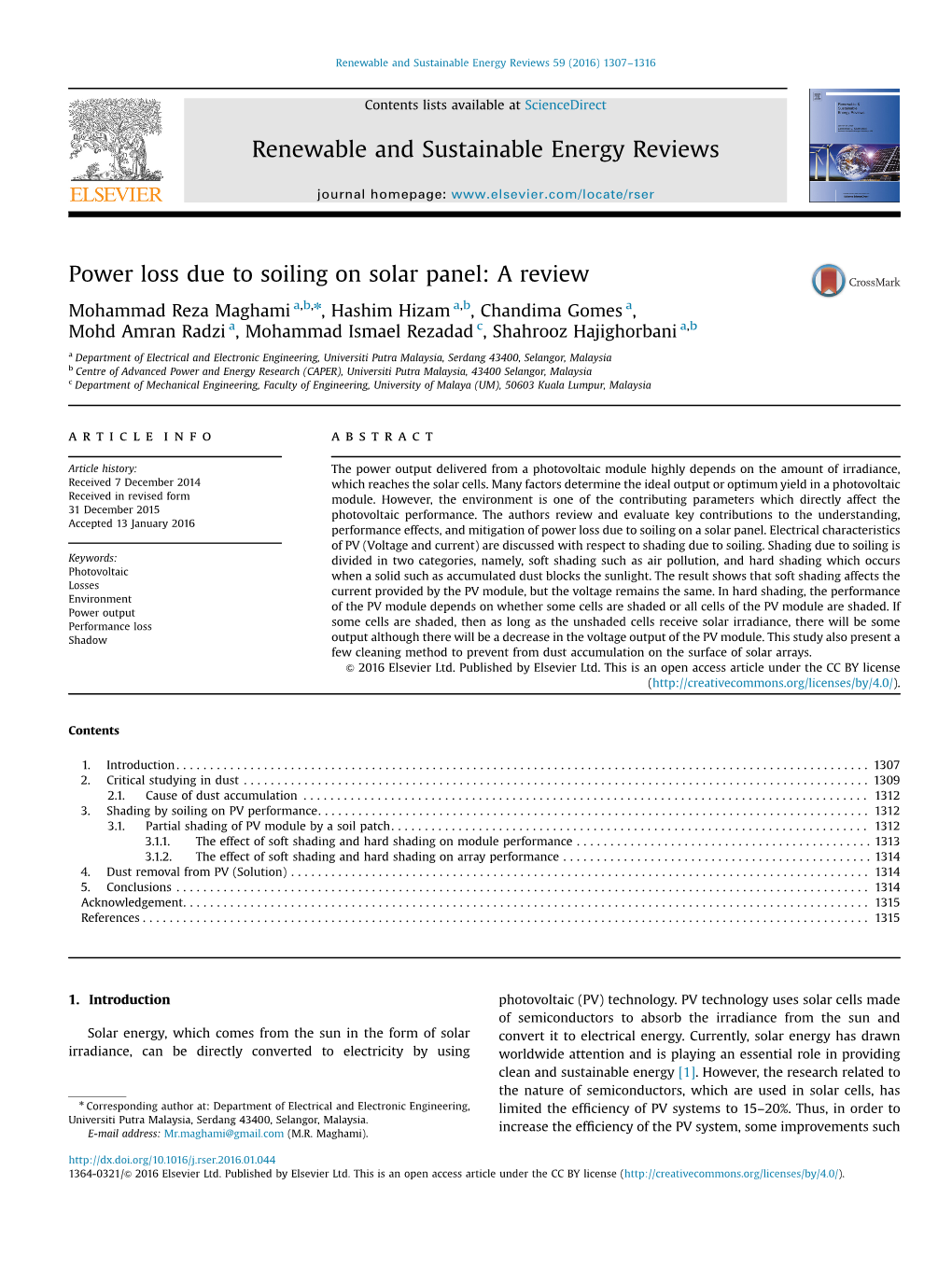 Power Loss Due to Soiling on Solar Panel a Review