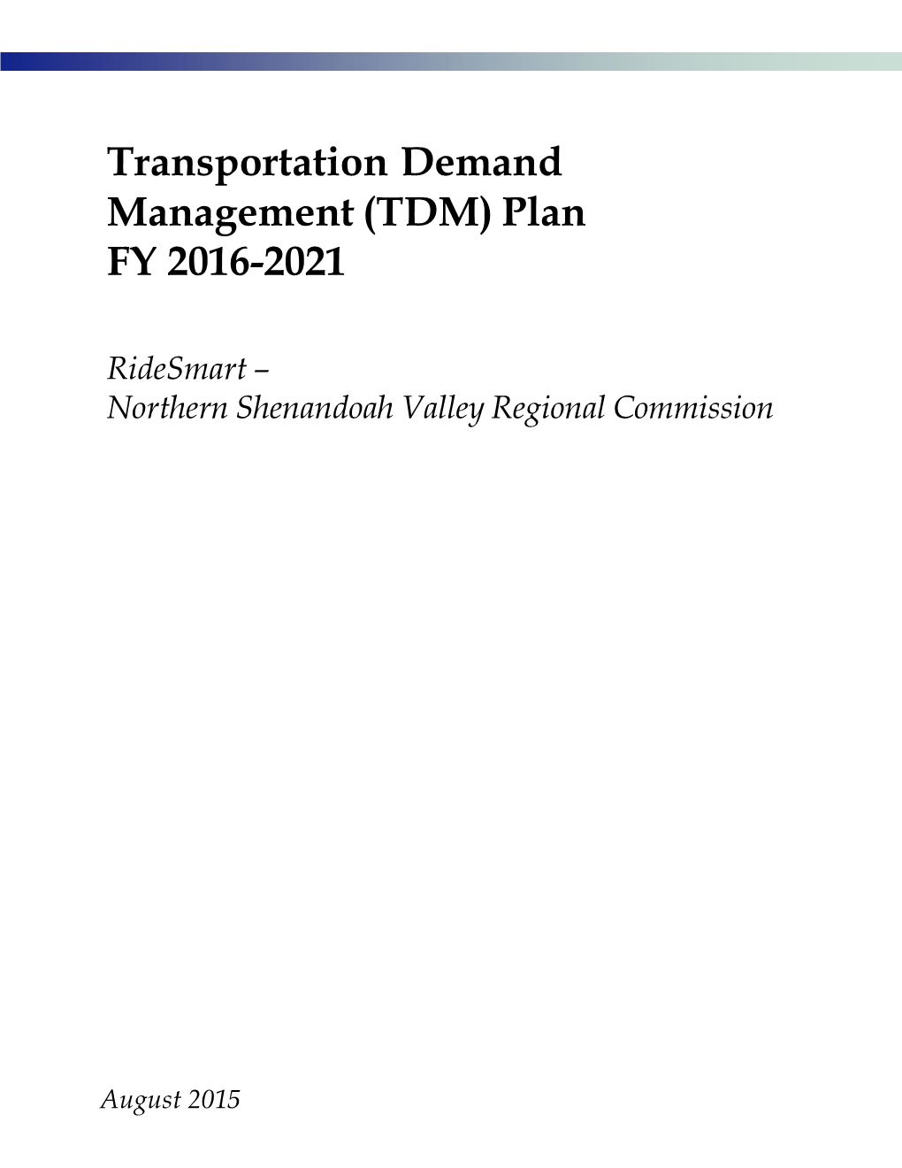 Northern Shenandoah Valley Regional Commission TDM Plan