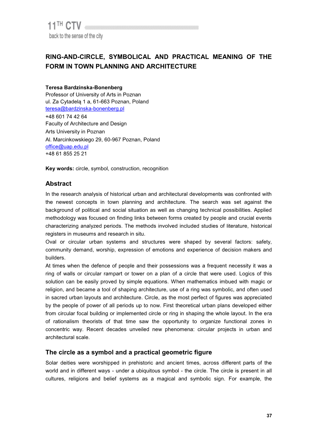 Ring-And-Circle, Symbolical and Practical Meaning of the Form in Town Planning and Architecture