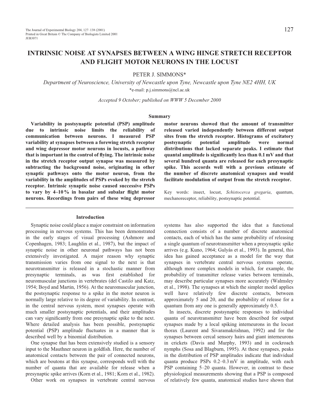 Noise in a Locust Mechanoreceptor Synapse 129