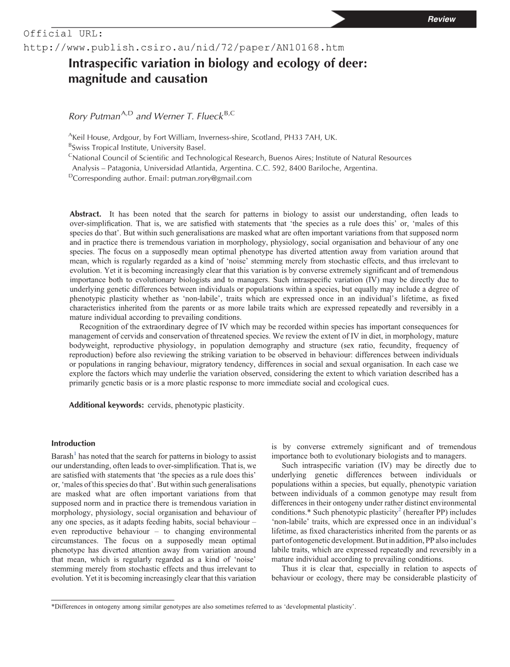 Intraspecific Variation in Biology and Ecology of Deer: Magnitude and Causation