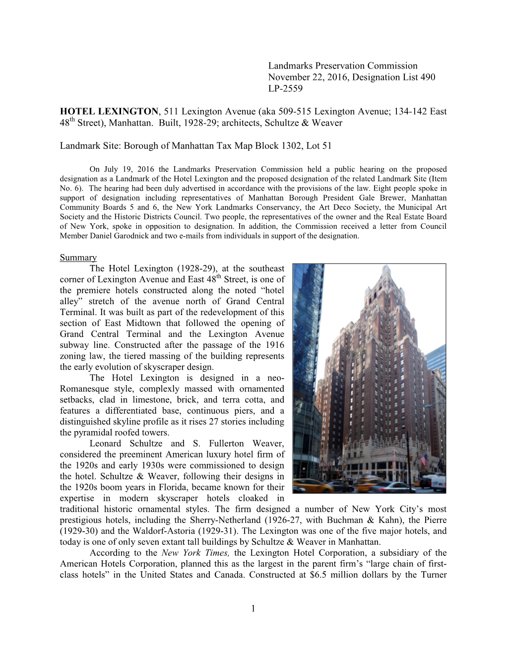 Landmarks Preservation Commission November 22, 2016, Designation List 490 LP-2559