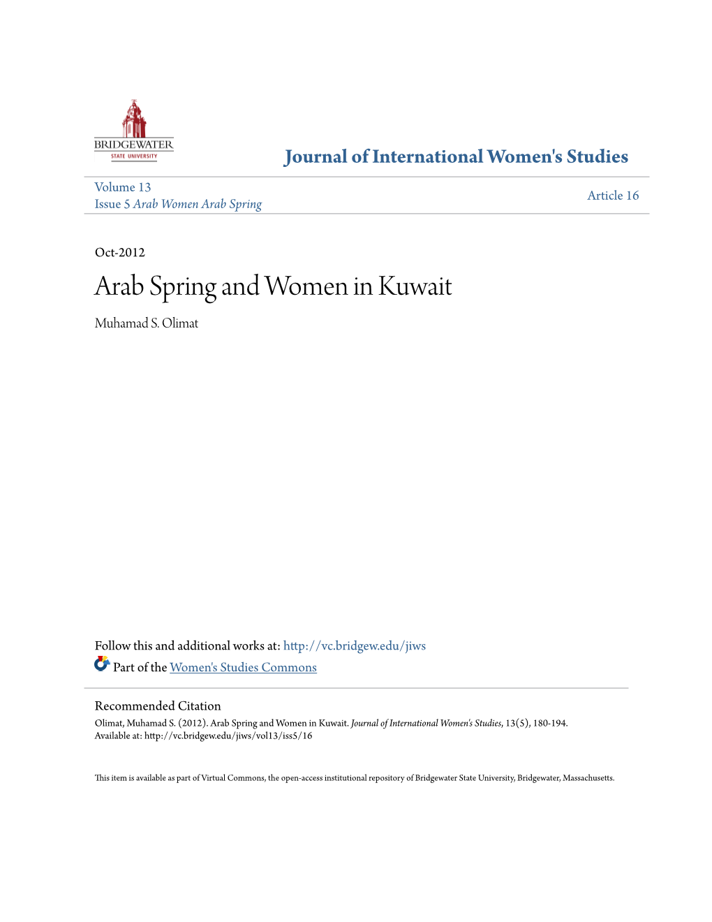 Arab Spring and Women in Kuwait Muhamad S