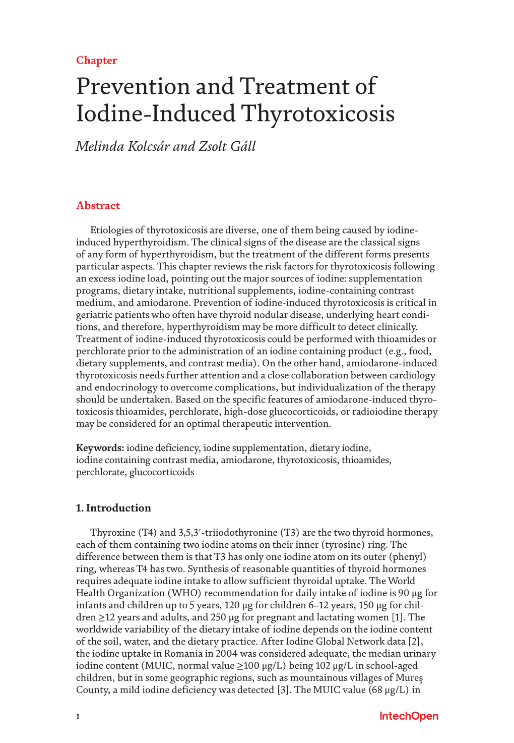 Prevention and Treatment of Iodine-Induced Thyrotoxicosis Melinda Kolcsár and Zsolt Gáll