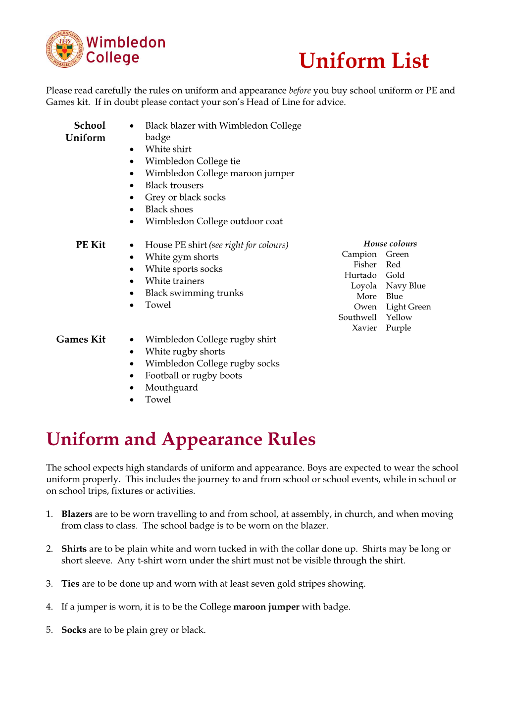 Uniform List