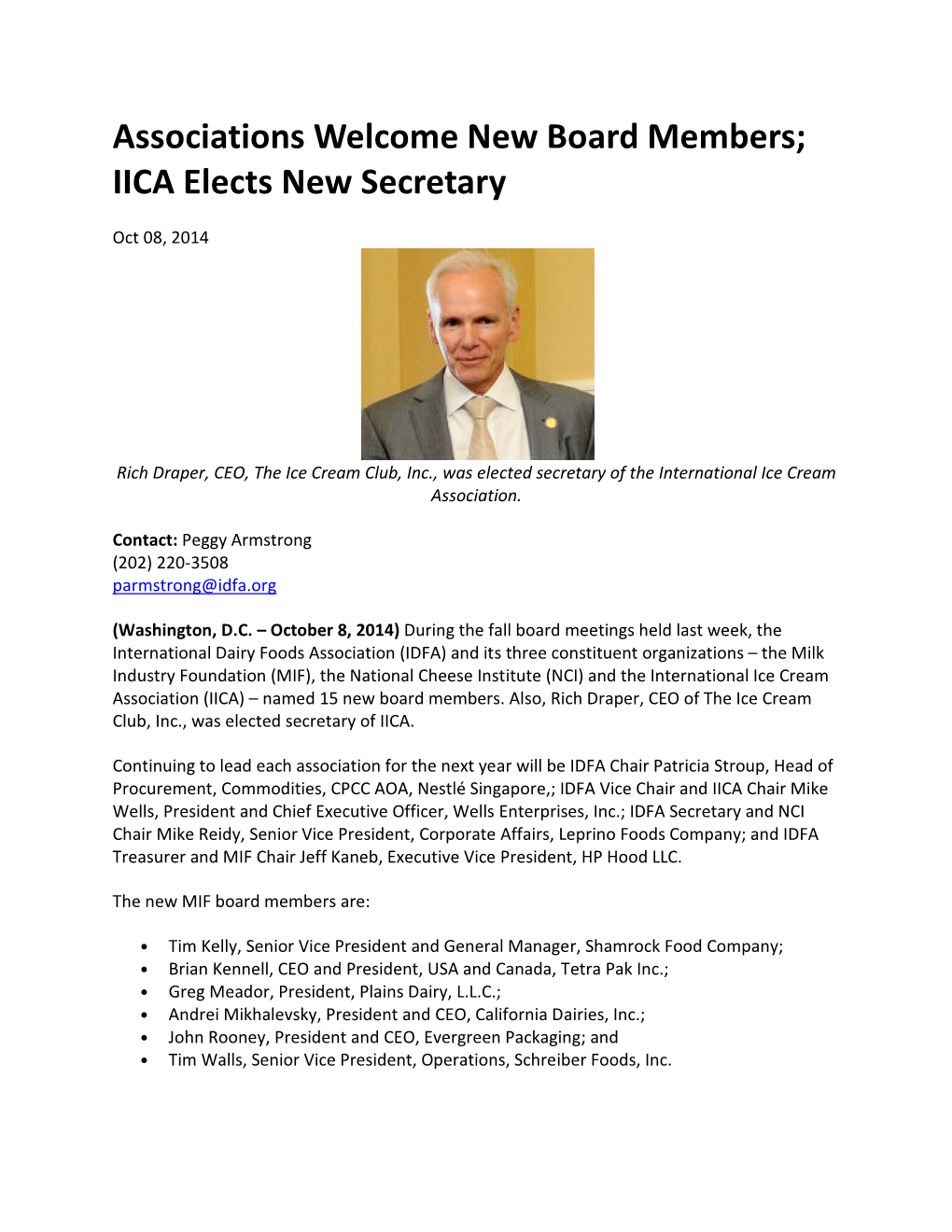 Associations Welcome New Board Members; IICA Elects New Secretary