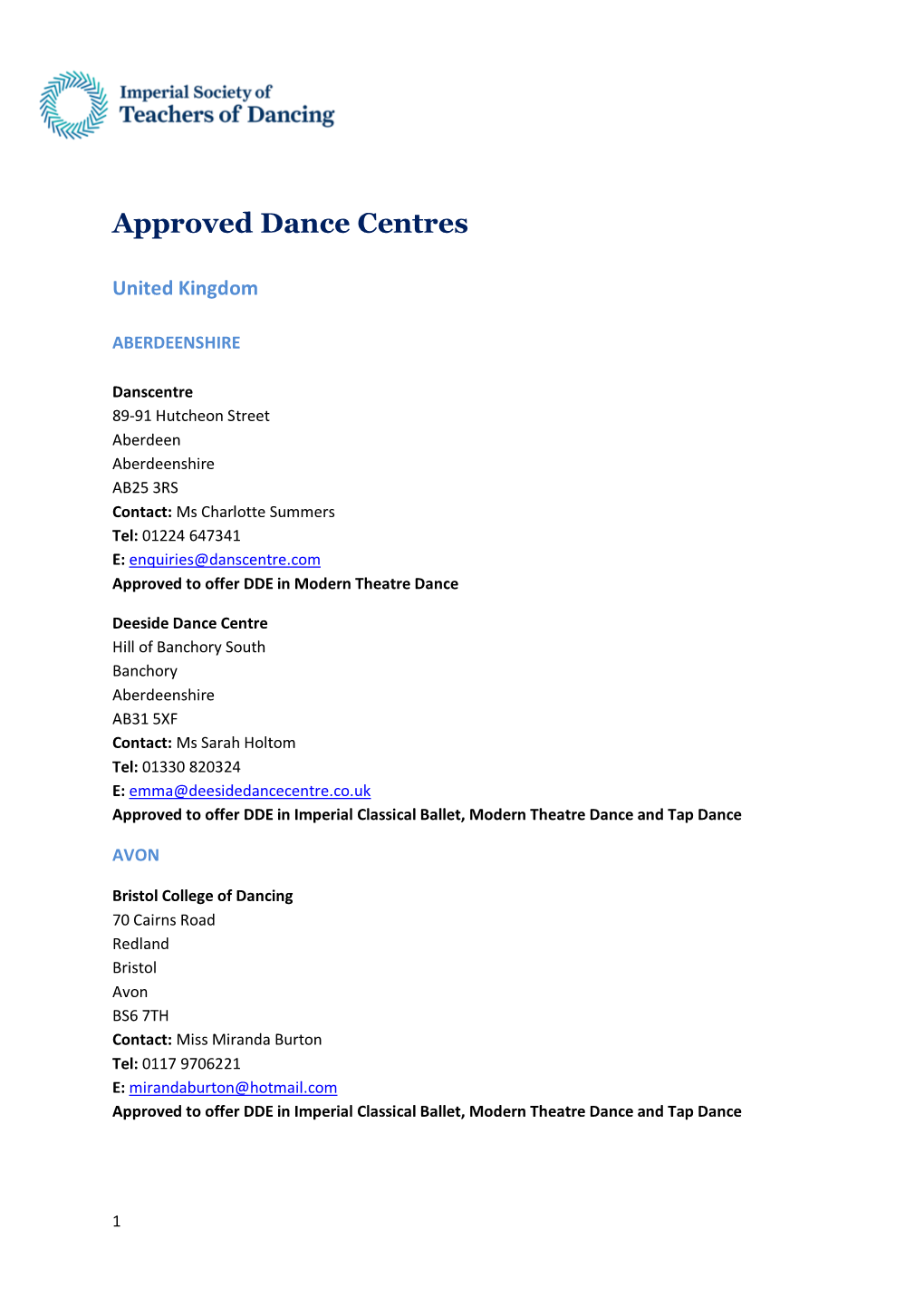 Approved Dance Centres